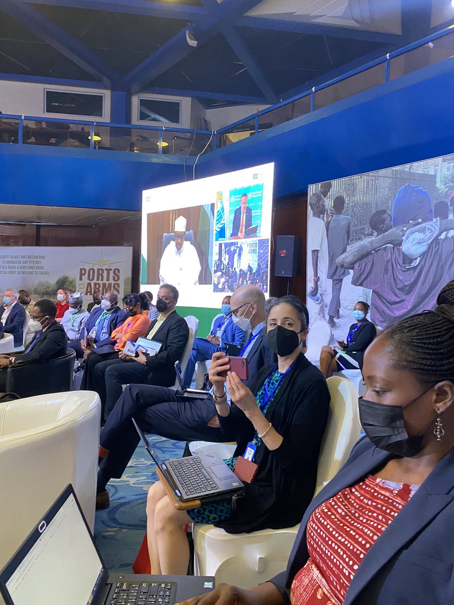 ButlerJohnW's tweet image. Full house as @yodifiji kicks off the first session of the #PortstoArms Global Summit with President @MBuhari, President @HHichilema and @DrTedros. Key message is we must learn lessons from inequitable distribution of vaccines and health tools and #ACTogether to beat #COVID19.