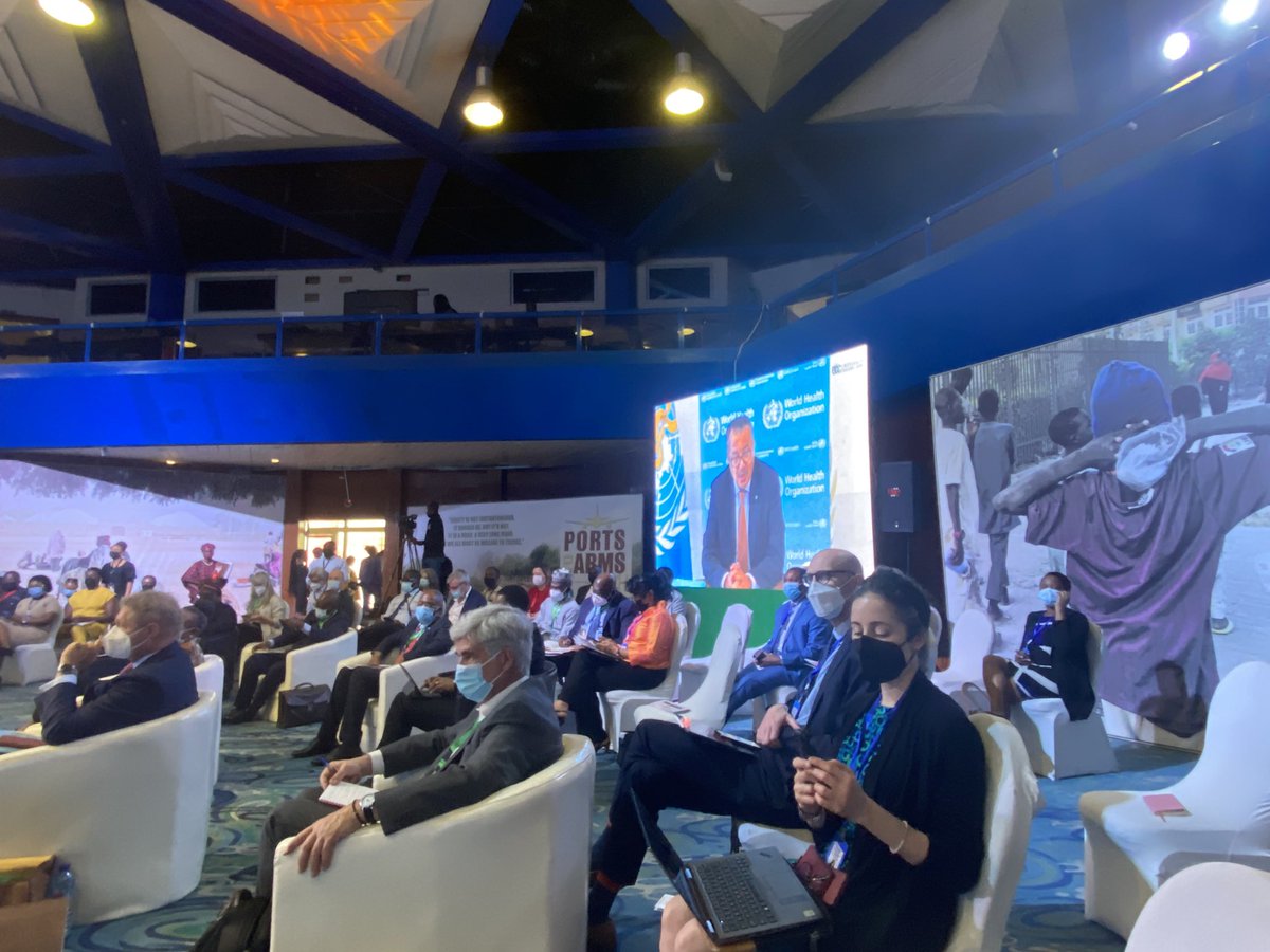 ButlerJohnW's tweet image. Full house as @yodifiji kicks off the first session of the #PortstoArms Global Summit with President @MBuhari, President @HHichilema and @DrTedros. Key message is we must learn lessons from inequitable distribution of vaccines and health tools and #ACTogether to beat #COVID19.