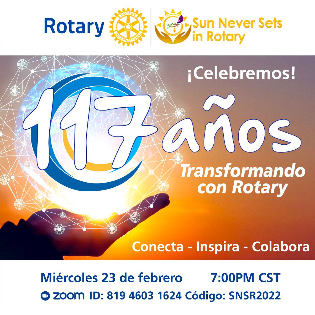 RotariosRT's tweet photo. Estamos celebrando 117 años de @rotary transformando el mundo! 
Te esperamos para compartir experiencias de #liderazgotransformacional 
#Rotary https://t.co/ChZZsd1N7L