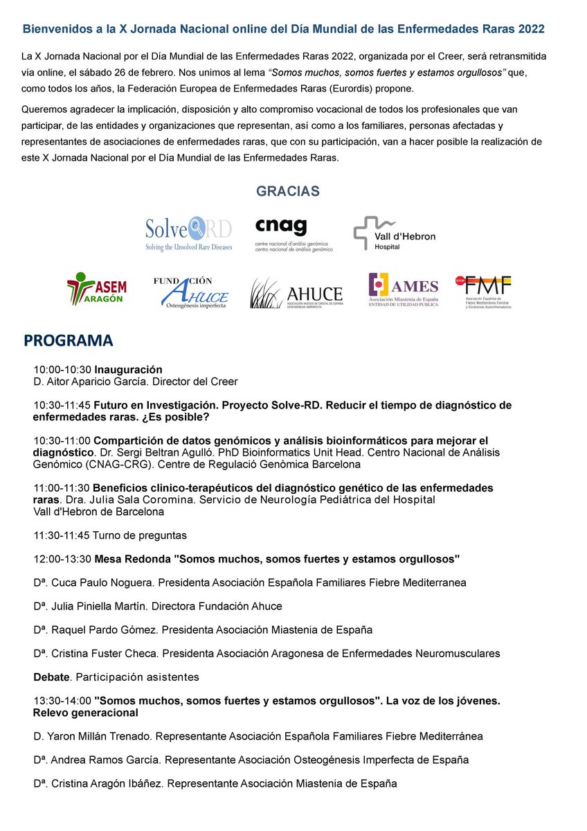 Sanidad y Consumo Valencia (@salutvlc) on Twitter photo 👥 Desde #SalutVLC nos unimos al #DíaMundialEnfermedadesRaras #RareDiseaseDay en el #XEncuentroNacionalER de <a href="/CentroCREER/">Creer Imserso</a> <a href="/Imserso/">Imserso</a>, el sábado 26/02:
👨💻Mesa redonda con <a href="/AsemAragon/">Asem Aragon</a>, @FundacionAhuce, <a href="/AHUCE/">AHUCE</a>, <a href="/AMESMIASTENIA/">AMES</a> y <a href="/STOP_FMF/">As Esp de FMF y Autoinflamatorios. Stop FMF</a>
✍️Participa online:
creenfermedadesraras.imserso.es/creer_01/auxil… 👥 Desde #SalutVLC nos unimos al #DíaMundialEnfermedadesRaras #RareDiseaseDay en el #XEncuentroNacionalER de <a href="/CentroCREER/">Creer Imserso</a> <a href="/Imserso/">Imserso</a>, el sábado 26/02:
👨💻Mesa redonda con <a href="/AsemAragon/">Asem Aragon</a>, @FundacionAhuce, <a href="/AHUCE/">AHUCE</a>, <a href="/AMESMIASTENIA/">AMES</a> y <a href="/STOP_FMF/">As Esp de FMF y Autoinflamatorios. Stop FMF</a>
✍️Participa online:
creenfermedadesraras.imserso.es/creer_01/auxil…