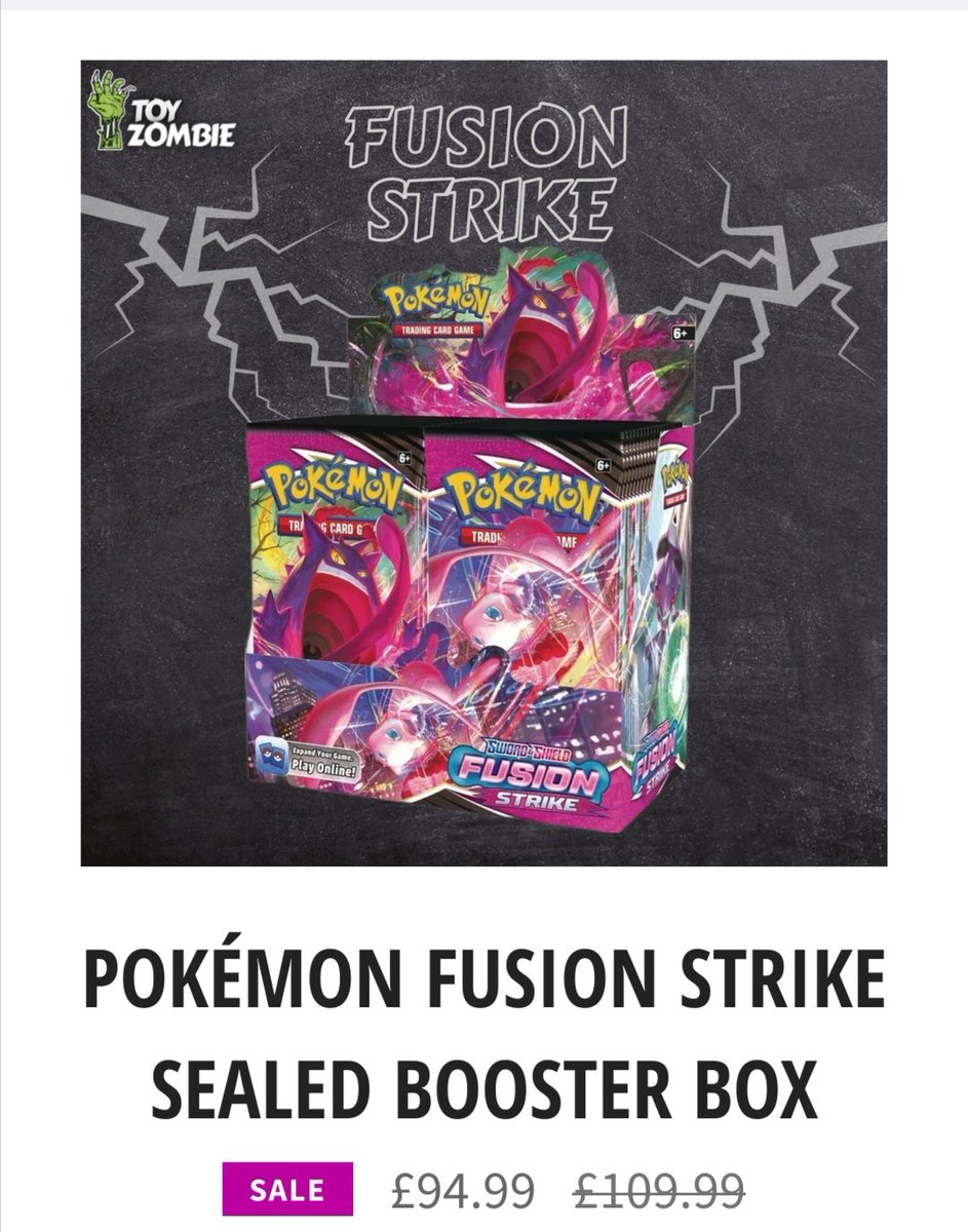 Fusion strike booster box available for £94.99!

Come and grab one 💪🏼. 

toyzombie.co.uk/products/pokem…