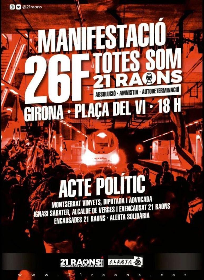 ADIC_GIR's tweet photo. Totes som #21Raons, dissabte acte polític a la plaça del Vi
#Absolucio
#Amnistia
#Autodeterminacio https://t.co/JIiNNLu6PA