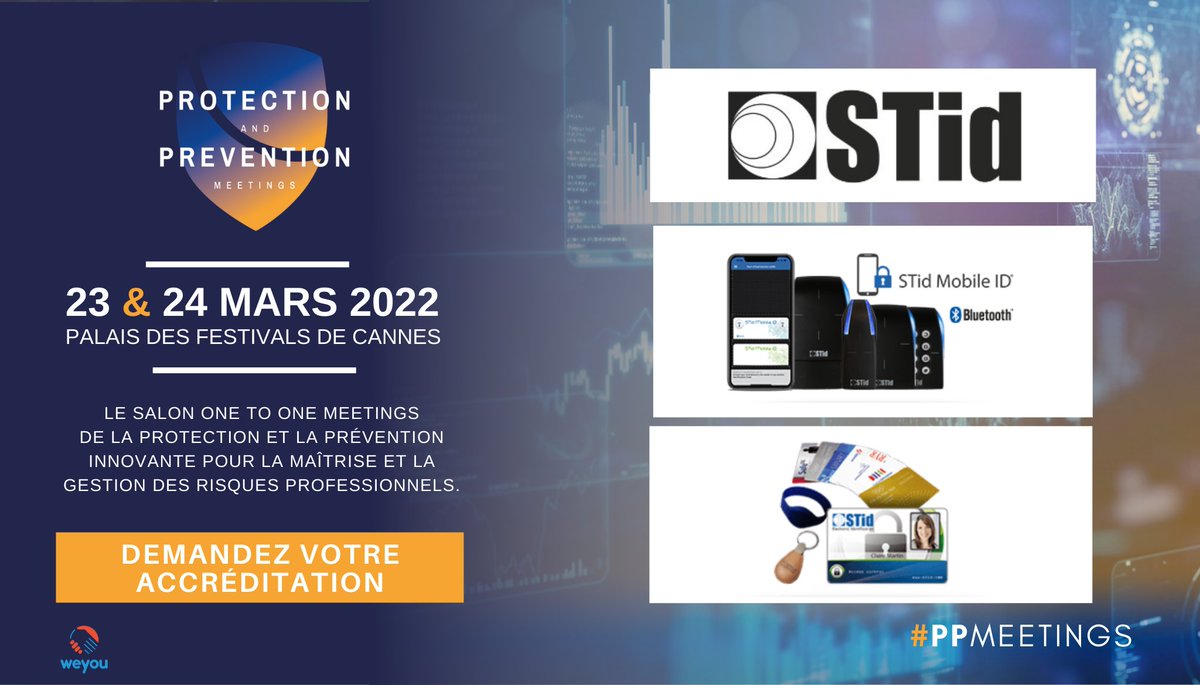 [🔎FOCUS EXPOSANTS]

<a href="/StidOfficiel/">STid RFID</a> est leader dans la conception de solutions d’identification sans contact développées sur les technologies RFID, NFC, Bluetooth et sur l’IoT. 

Retrouvez les sur #PPMeetings du 23 au 24 Mars 2022 à Cannes
-> …rotection-and-prevention-meetings.com/ll