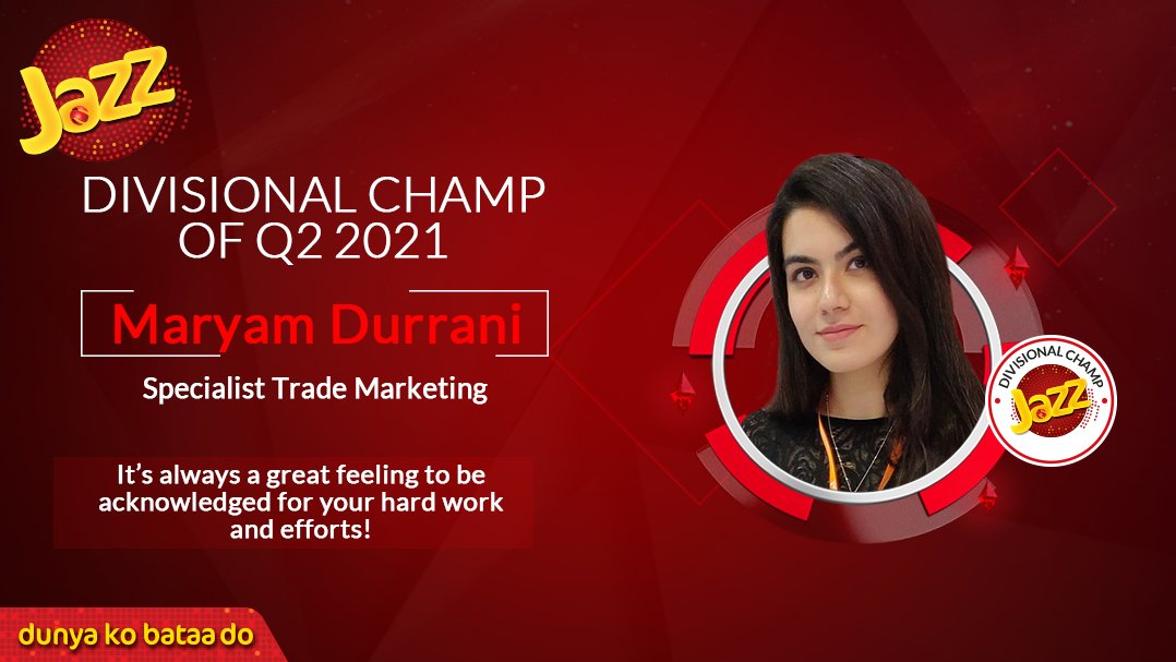 Congrats, Maryam Durrani! We are here to pat our champs on the back and encourage them to unlock their true potential!

#JazzSuper4G #DunyaKoBataaDo