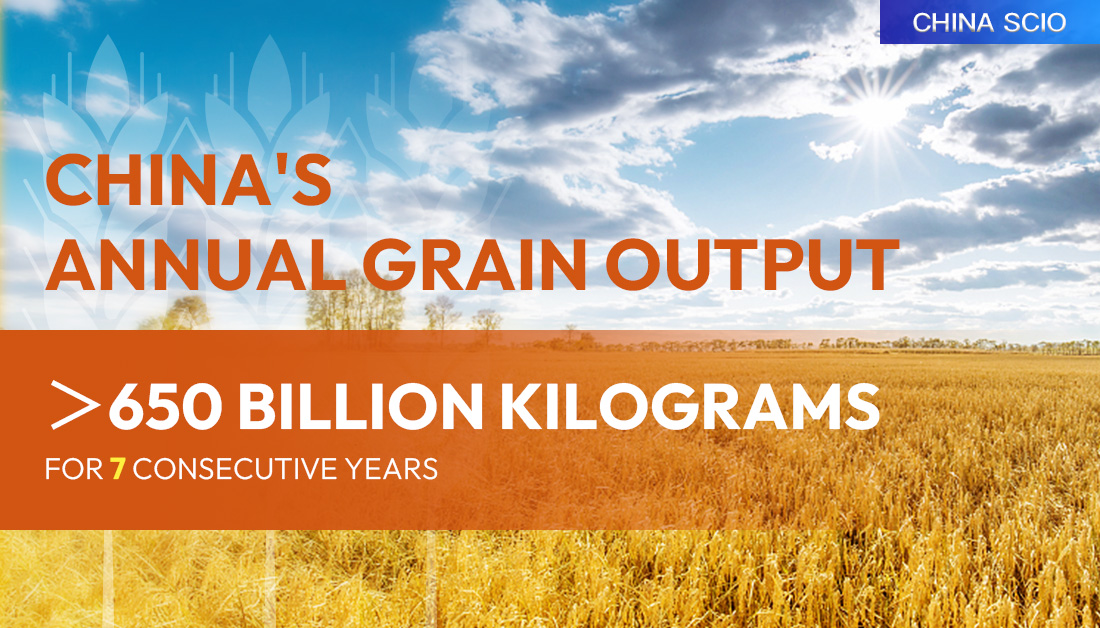 China's grain output has remained over 650 billion kilograms for seven years in a row, said Minister of Agriculture and Rural Affairs Tang Renjian at a press conference Wednesday. 
#PressroomHighlights