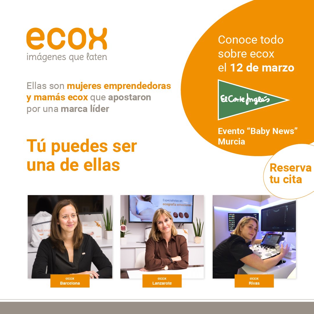 Ellas también fueron mamás ecox, ellas son madres y mujeres emprendedoras que eligieron un trabajo apasionante.
Ven a conocer el mundo ecox el sábado 12 de marzo en El Corte Inglés de Murcia. 
 
 Reserva tu cita: cutt.ly/FPFmQR5