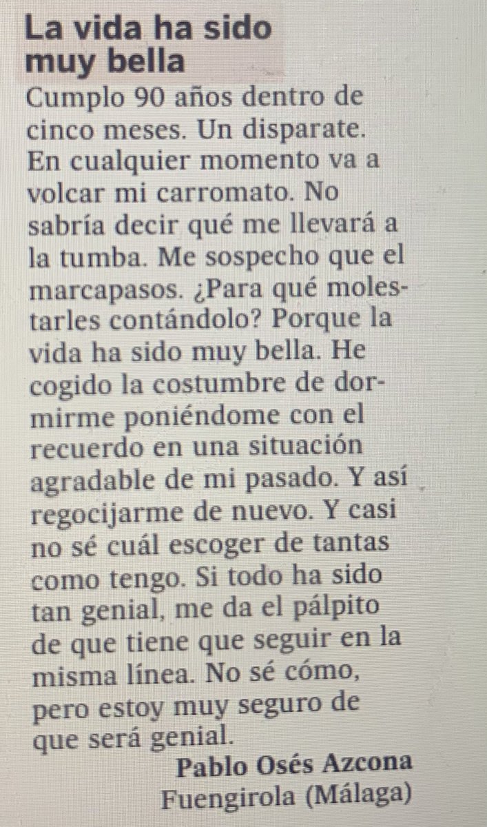 RebecaCarranco's tweet photo. Echar la vista atrás a los 90 y concluir que tu vida ha sido muy bella. Cartas a la directora de @el_pais https://t.co/9ANcCvR262