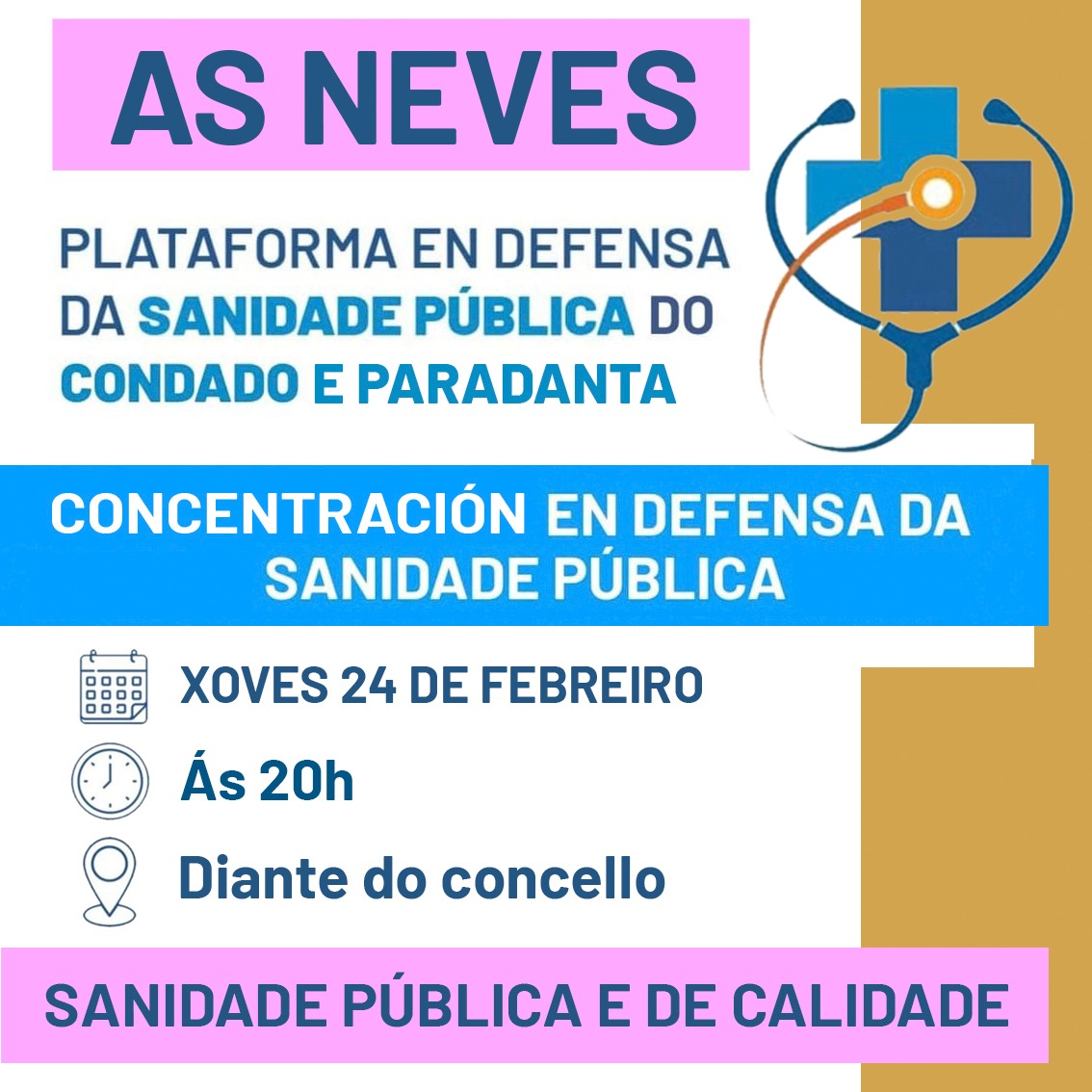 AsNevesConcello's tweet photo. Este xoves, concentración nas Neves en Defensa da Sanidade Pública 👇👇
https://t.co/G6tl33zzSY https://t.co/XzSFyVy9s5