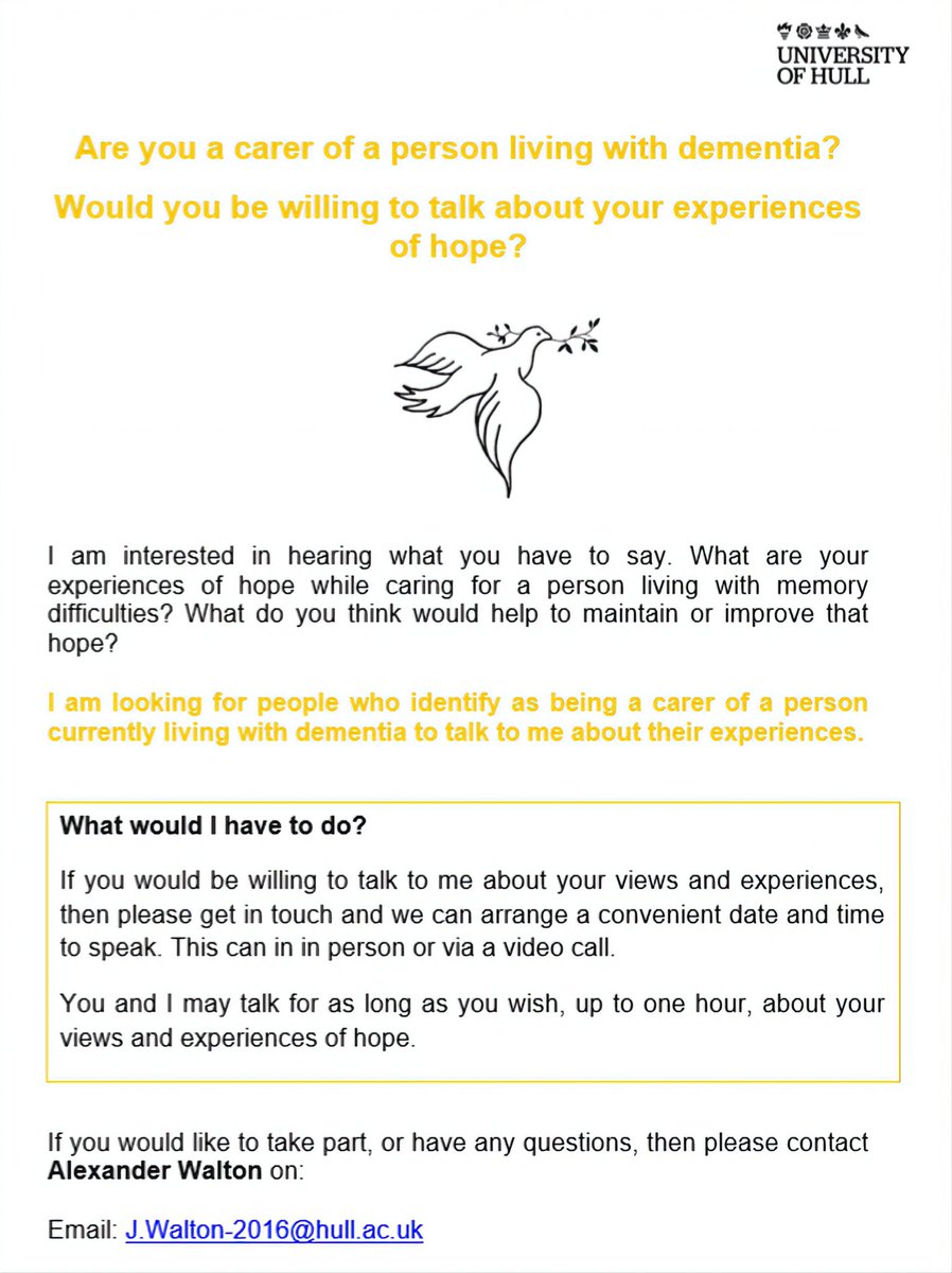 DementiaCarers_'s tweet photo. Still welcoming participants... Please join the research and spread the word roo. An opportunity to explore your experiences of hope as a carer 

Please get in touch on here or via the email below https://t.co/LKKHErZToG