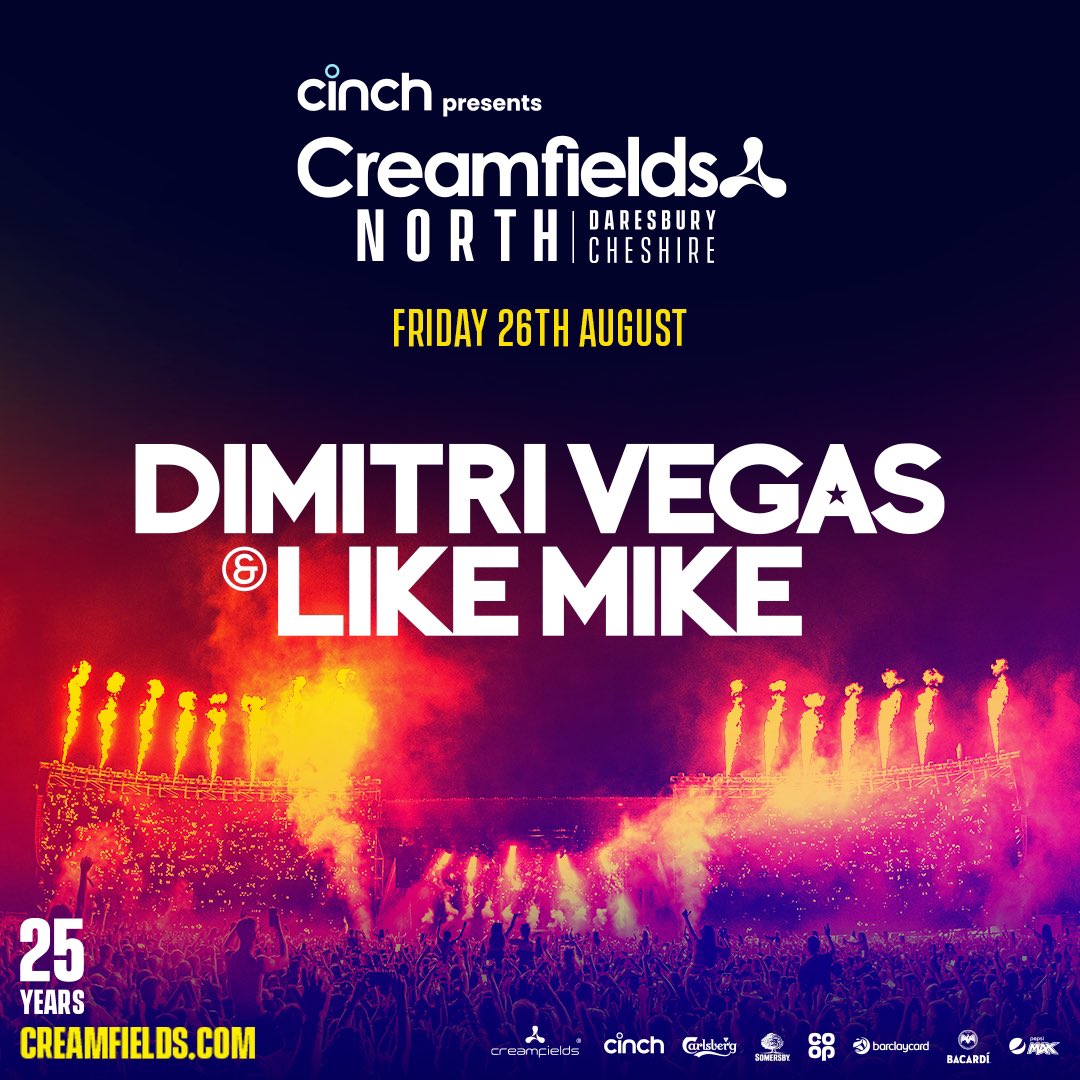We can’t wait to play @Creamfields on Friday 26th of August @likemike 🔥

See you there? 
#CreamfieldsNorth #cinchxCreamfields