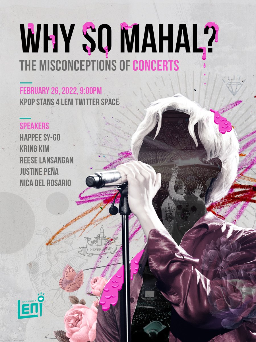 KPOPSTANS4GG's tweet photo. [Thread]

📌WHY SO MAHAL - The Misconceptions of Concerts

🗓️ Feb 26/ 9:00PM/ @KPOPSTANS4LENI  Twitter Space

Official Hashtag: #WhySoMahal

With:
🎀@happeehour
🎀@KringKim
🎀@reeseypeasy
🎀@jus_pena
🎀@nicadelrosario

Join us and set a reminder now:
https://t.co/vqxhqh7FTa. https://t.co/0N1uWzT7oa