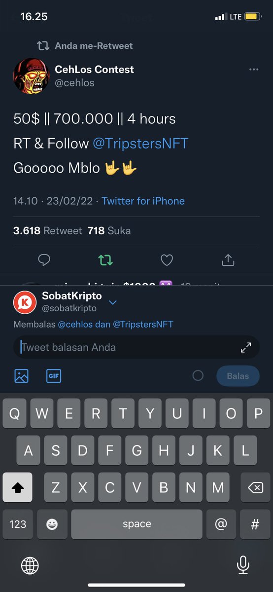 sobatkripto's tweet photo. @cehlos @TripstersNFT Done Sir !
RT this tweet ✅
Follow their @TripstersNFT ✅

Wish Me Luck 🌟
Thank you, Good Luck for Your Project 🙋🏻‍♂️ https://t.co/pOiN1Xe2H8