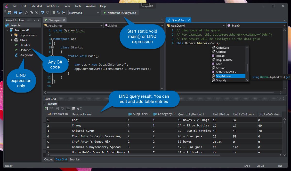 NeocodeGlobal's tweet image. We have released the #CSharp code editor and #LINQ expression. Supports C#9 , #NET6, data providers
#MySql, #Sqlite, #MsSql out of the box. Data context is created automatically using the power of #XPO
microsoft.com/en-us/store/r/…