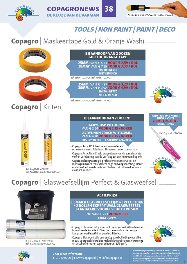De nieuwe Copagronews 38 is er! Een brochure boordevol interessante promoties en nieuwe producten. Acties geldig vanaf 01/02/2022 t.e.m. 31/03/2022.  p1e.nl/_318