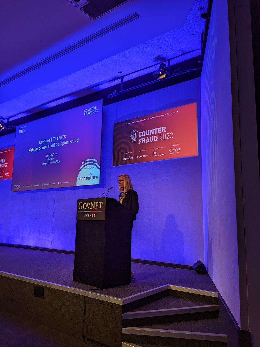 GovCounterFraud's tweet photo. We need to keep up and if possible stay in front of criminals especially in tech - Lisa Osofsky @UKSFO #CounterFraud22 https://t.co/klVIIrRHdn