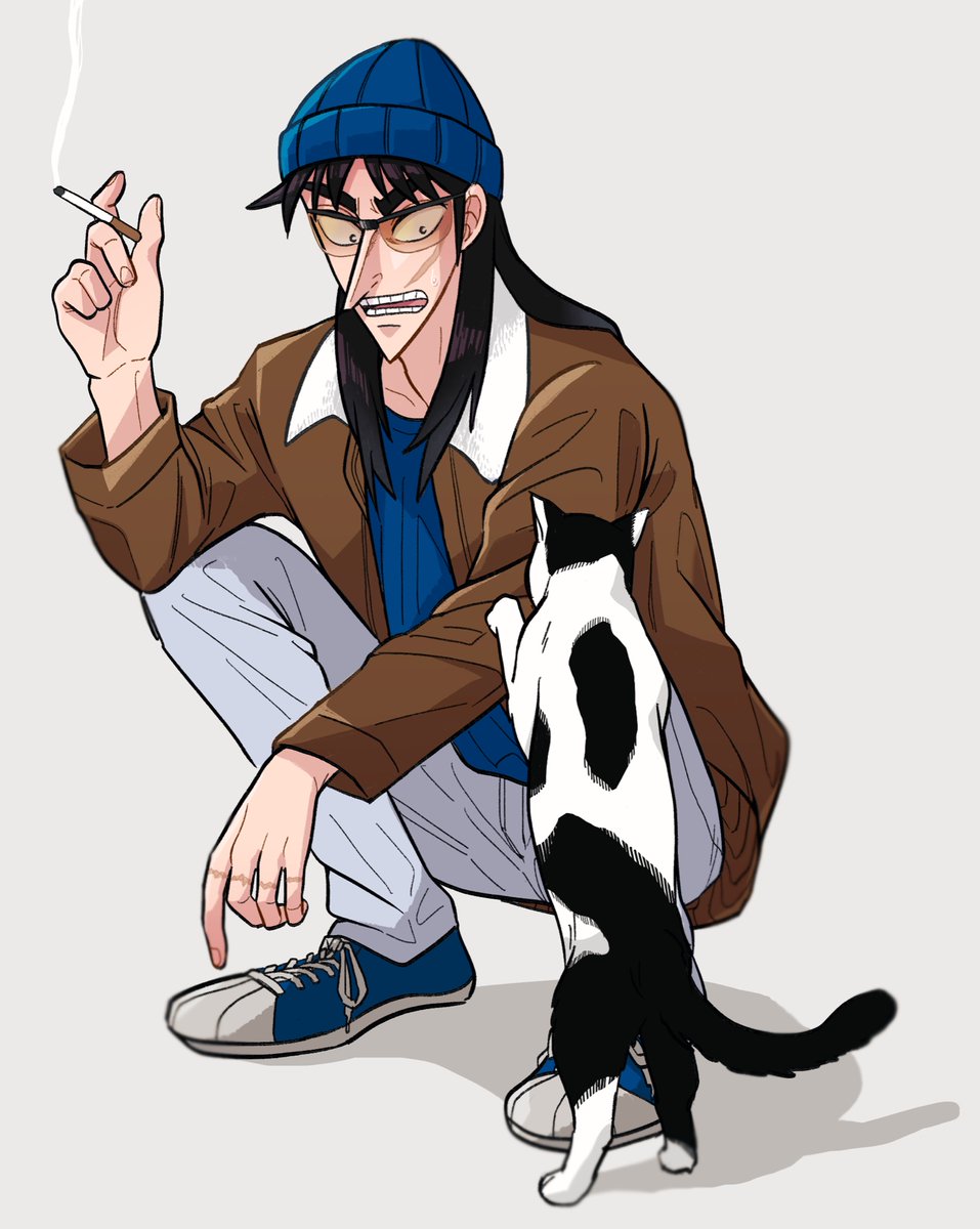 1boy cigarette male focus hat cat jacket pants  illustration images