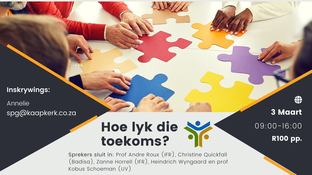 Die Sentrum vir Publieke Getuienis bied op 3 Maart ‘n dagkonferensie by die Andrew Murray Sentrum vir Spiritualiteit op Wellington aan waar ons na die toekoms kan kyk deur ‘n aantal lense. 🙌🙌