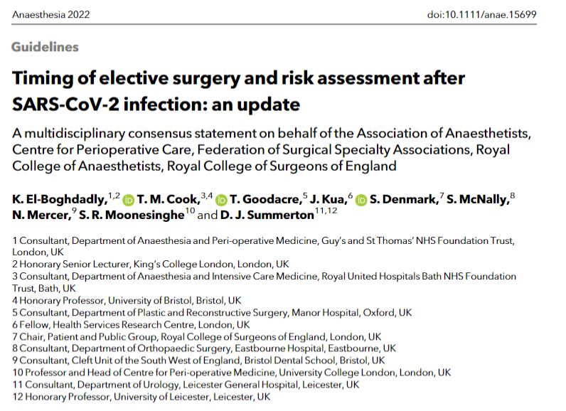 CPOC_News's tweet photo. We are pleased to see the publication of the updated 'Timing of elective surgery and risk assessment after SARS-CoV-2 infection' in @Anaes_Journal endorsed by @CPOC_News @Assoc_Anaes @RCSnews @RCoANews &amp; The FSSA

Read: https://t.co/iIGo7kp4A9
Patients: https://t.co/5jGNgVRCVF https://t.co/WjsI19sS3o