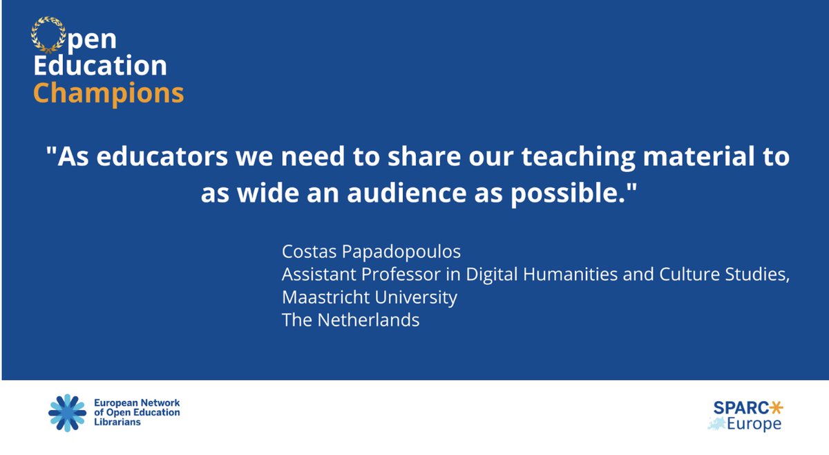 SPARC Europe (@sparc_eu) on Twitter photo Thirteen diverse Open Education ambassadors share their stories through a new Open Education showcase. SPARC Europe and ENOEL launch the Open Education Champions project openscholarchampions.eu/openeducation/ #OEChampions <a href="/Papadopoulos_C/">CostasPapadopoulos|cpapadopoulos@akademienl.social</a> Thirteen diverse Open Education ambassadors share their stories through a new Open Education showcase. SPARC Europe and ENOEL launch the Open Education Champions project openscholarchampions.eu/openeducation/ #OEChampions <a href="/Papadopoulos_C/">CostasPapadopoulos|cpapadopoulos@akademienl.social</a>