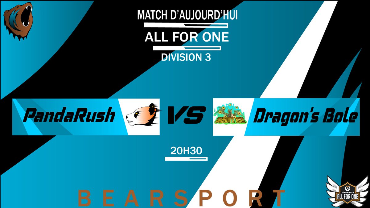 Ce soir les PandaRush 🐼affronteront les Dragon's Bole🐉à 20H30 !!!

@Dragons_OW 
<a href="/PlayAllForOneFR/">Overwatch AllForOne France</a> #Bearsport #Overwatch