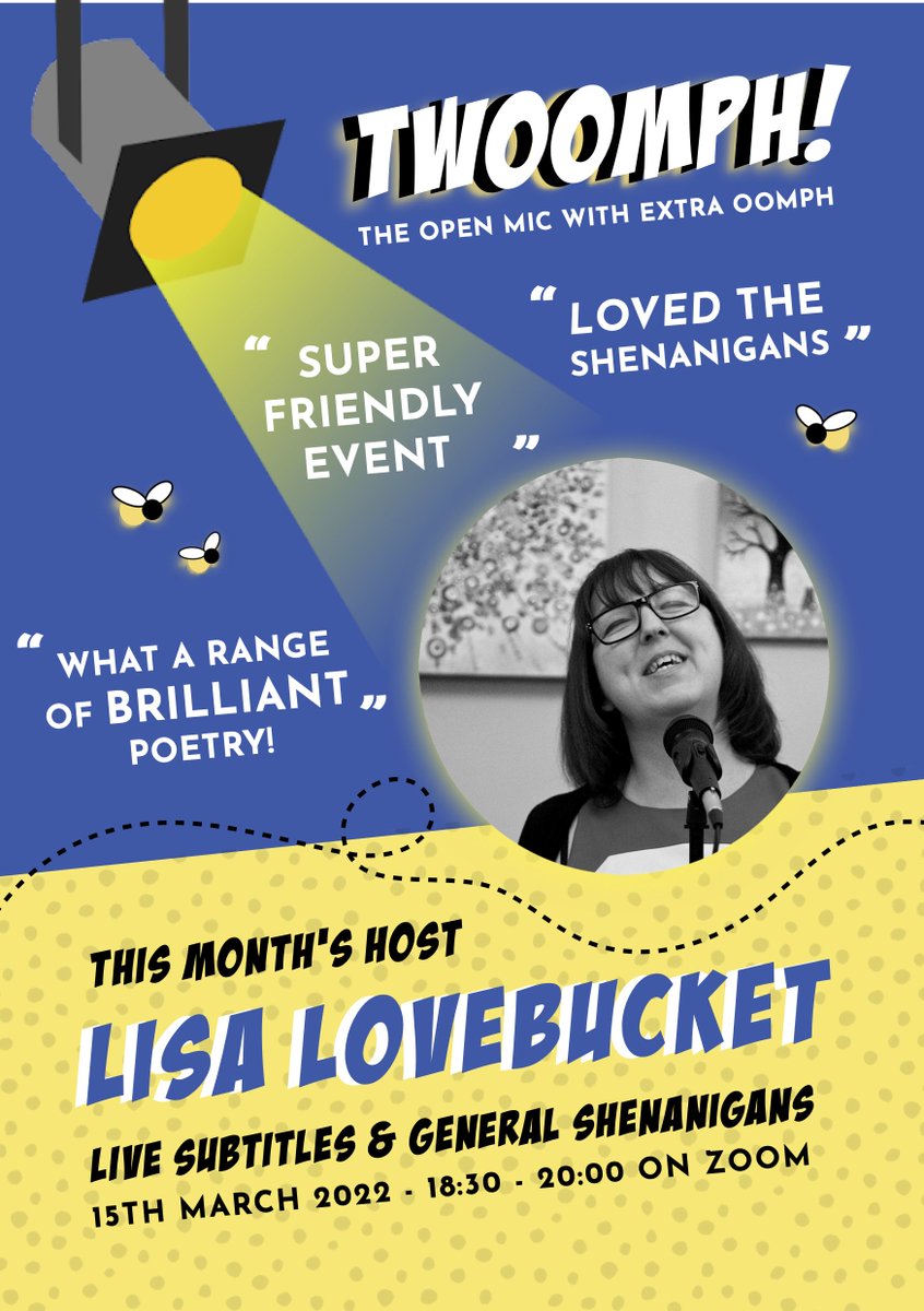 TWOOMPH! host this March is the irrepressible <a href="/Lisa_Lovebucket/">Lisa Lovebucket, MA, BA (Hons) #TEESSIDE RISING</a> - she has open mic slots for them as wants 'em! Email twpopenmic@gmail.com

@WritersNorthern <a href="/aux_project/">The Auxiliary</a> <a href="/Hpoolcreatives/">Hartlepool Creatives</a> <a href="/AUBCW/">AUB Creative Writing</a> <a href="/womenwritersnet/">Women Writers Network</a> @vanewomenpress <a href="/ItsTheTWC/">Todmorden Writers' Collective</a> <a href="/SecondCityPoets/">SecondCityPoets</a> 

tinyurl.com/2p98ymew