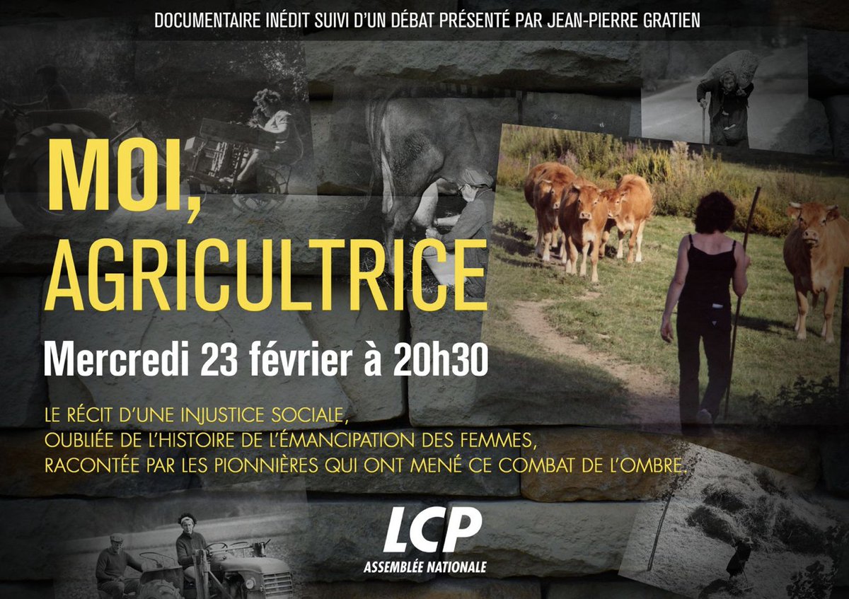 Moi, agricultrice.
Le récit d'une injustice sociale, oubliée de l'histoire de l'émancipation des femmes, racontée par les pionnières qui ont mené ce combat de l'ombre.

C'est ce soir sur <a href="/LCP/">LCP</a>