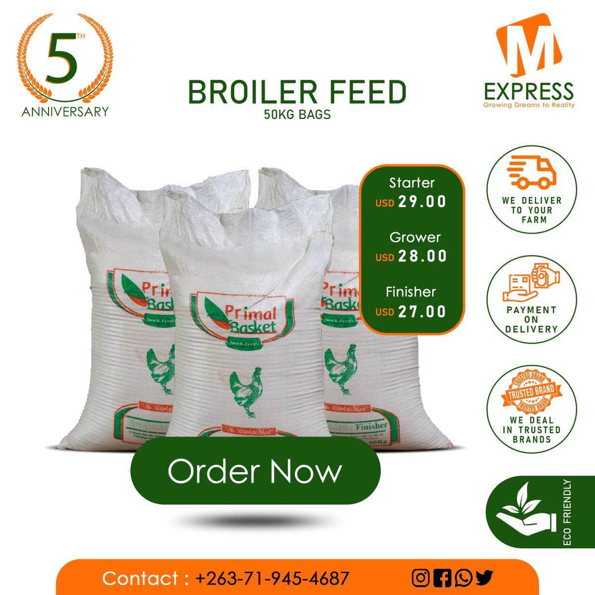 We Want To Give You More.

#Order your #broiler feed from anywhere in #Zimbabwe &amp; get it #delivered to your #farm within 24 hours.

Visit musikaexpress.co.zw or WhatsApp 0719454687 to order.

#DreamItPossible
#MusikaDeals