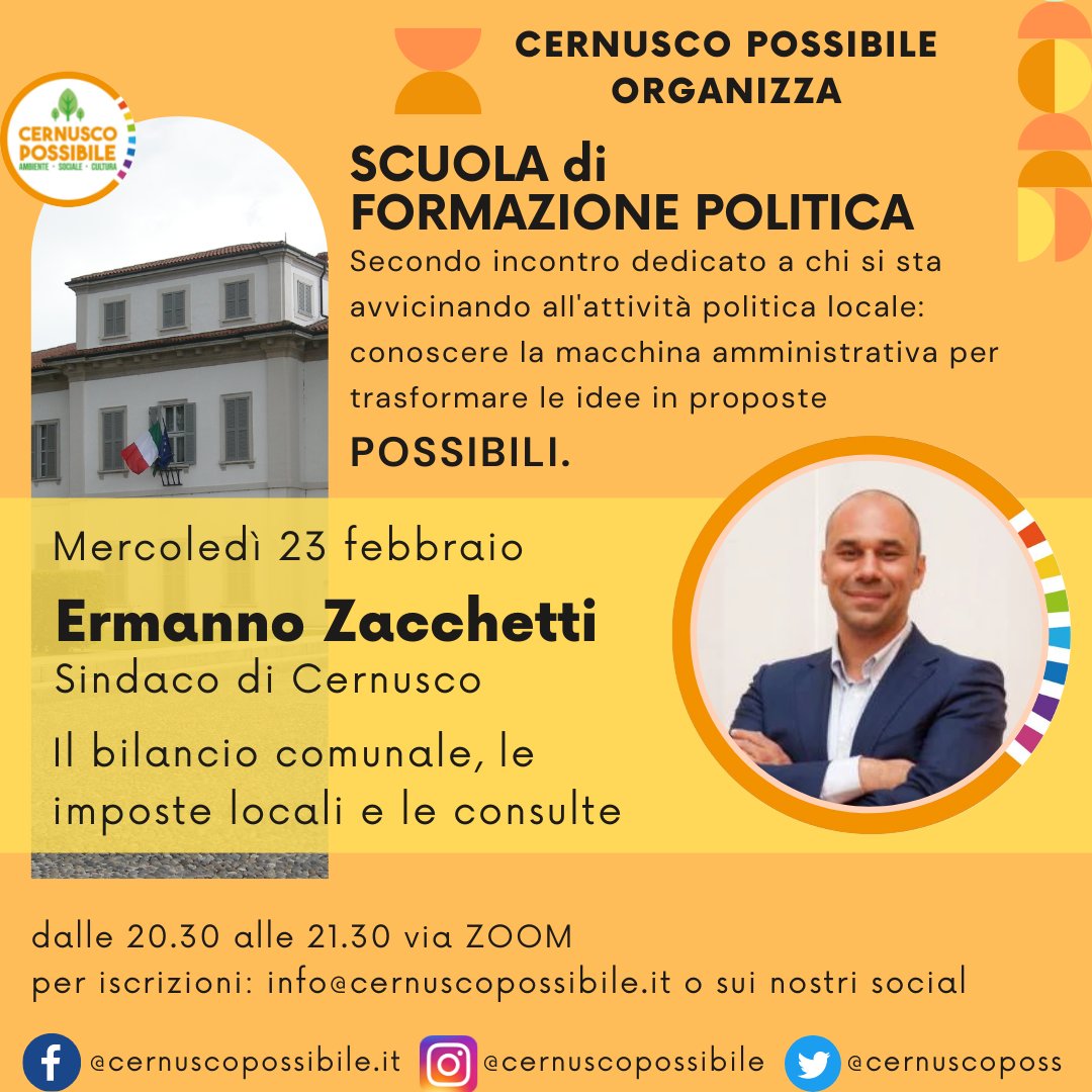 cernuscoposs's tweet photo. Dopo il primo incontro che ha visto più di 35 partecipanti, continua domani la serie di interventi organizzata da Cernusco Possibile e dedicata alla formazione politica delle persone che si stanno avvicinando per la prima volta alla vita amministrativa della città.
@ezack https://t.co/mEiWz6TPjk
