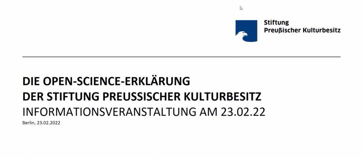 Die Open-Science-Erklärung der <a href="/kulturspk/">Stiftung Preußischer Kulturbesitz</a> mit Leben füllen. Wie geht es weiter? Die Informations- und Diskussionsveranstaltung der Mitarbeitenden beginnt in wenigen Minuten. #openscience #glam #museumistmehr