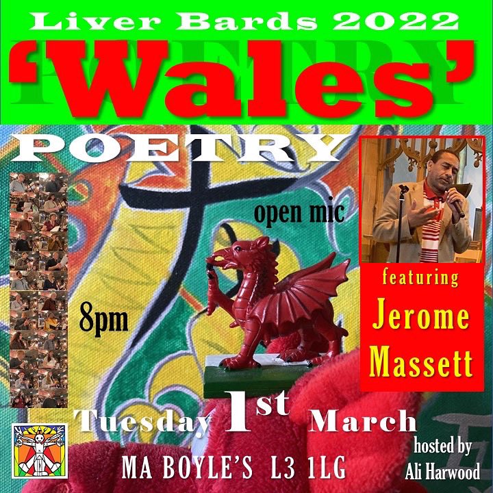 The Liver Bards next poetry event of 2022 is titled ‘Wales’ and features Jerome Massett at Ma Boyle’s on Tuesday 1st March. 

fb.me/e/2WGOhJlxr

See you there!
Ali

#liverbards #poet #poets #poetry #liverpoolspeaks #liverpoolwrites