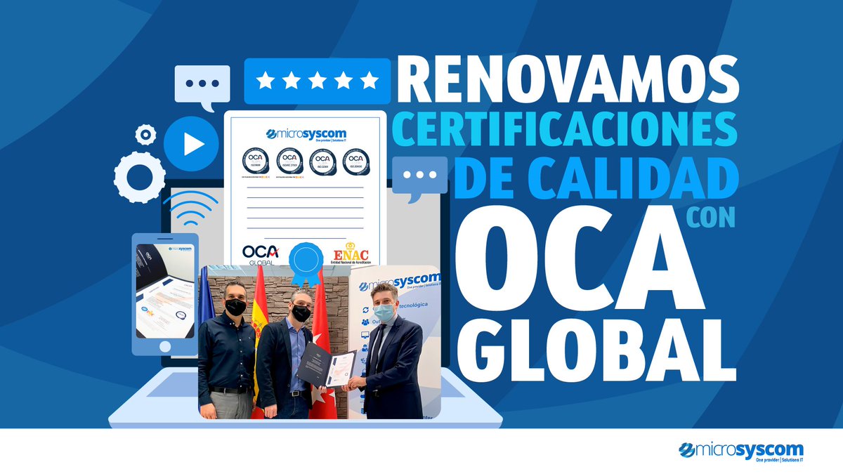 Grupo Microsyscom (@microsyscom) on Twitter photo Queremos contaros que hemos renovado nuestras #certificaciones #ISO con <a href="/Global_OCA/">OCA Global</a>. 😉Muchas gracias por confiar en nosotros y en el arduo trabajo que venimos realizando en nuestros #serviciosit todos estos 17 años de experiencia. Más info. ➡️ microsyscom.com/nuestros-servi… Queremos contaros que hemos renovado nuestras #certificaciones #ISO con <a href="/Global_OCA/">OCA Global</a>. 😉Muchas gracias por confiar en nosotros y en el arduo trabajo que venimos realizando en nuestros #serviciosit todos estos 17 años de experiencia. Más info. ➡️ microsyscom.com/nuestros-servi…