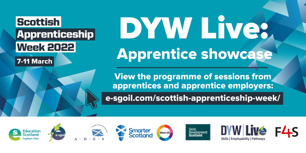 DYWBorders's tweet photo. Join DYW Live's Apprentice Showcase during Scottish Apprenticeships Week 2022! π€©
There will be a range of apprentices sharing their experiences between the 7th - 11th March!
All sessions are free and no registration is required β
ππΌ https://t.co/FYzDNTvgKB
#ScottAppWeek22 https://t.co/WaxD1oRUli