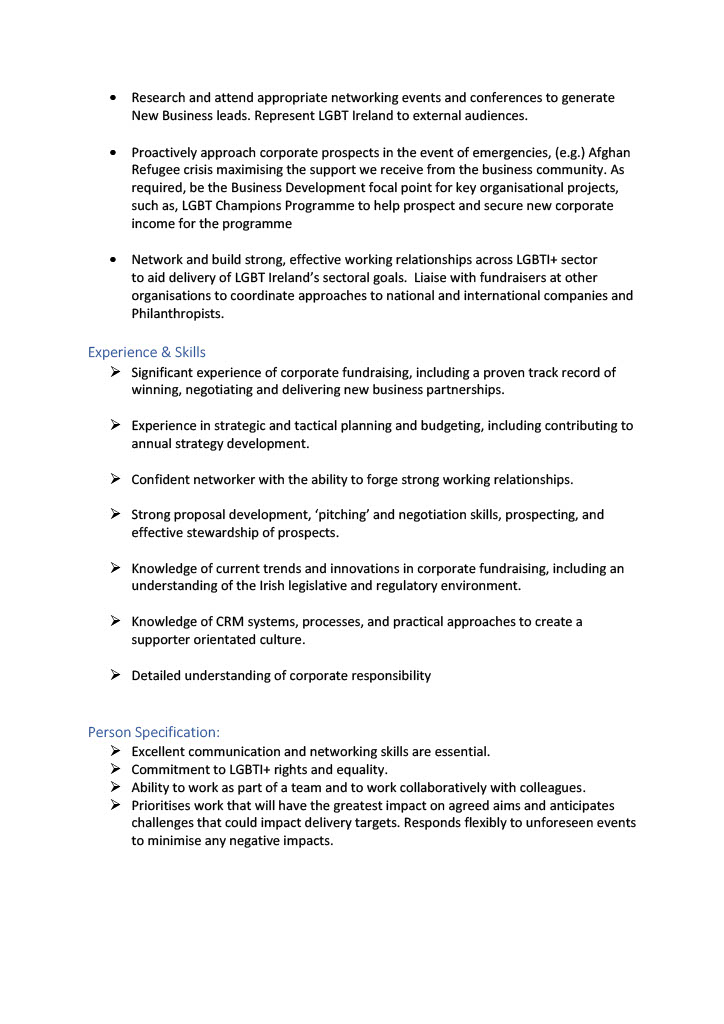 LGBT_ie's tweet photo. LGBT Ireland is hiring a Head of Fundraising. To apply for this part time position, email a cover letter and CV to jobs@lgbt.ie.  Closing date for applications is 5 pm on Tuesday 1st March 2022. For more information about this role or LGBT Ireland email ceo@lgbt.ie
#jobfairy https://t.co/awagPj4o1X