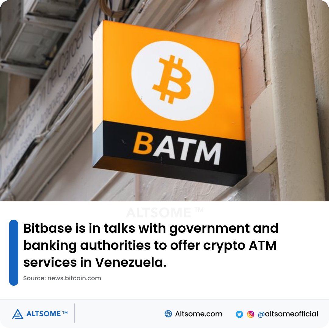0xA1t's tweet image. #Bitbase, a cryptocurrency services company explained it expects to finalize these talks before Q3 2022, to start installing its #crypto ATMs, and to open several crypto stores in the country.

TOPIC: #cryptocurrency #bitcoin #Blockchain #ETH #BTC #Altcoin #Altsome