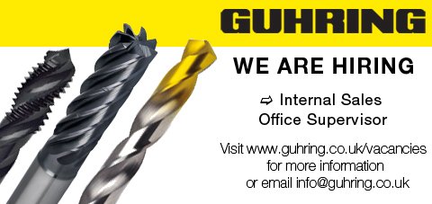 Guhring are recruiting!
We are currently looking for an Internal Sales Office Supervisor to join our team in Birmingham.
The position would ideally suit an experienced supervisor with a knowledge of cutting tools. 
Visit guhring.co.uk/vacancies -
sorry but no agencies.