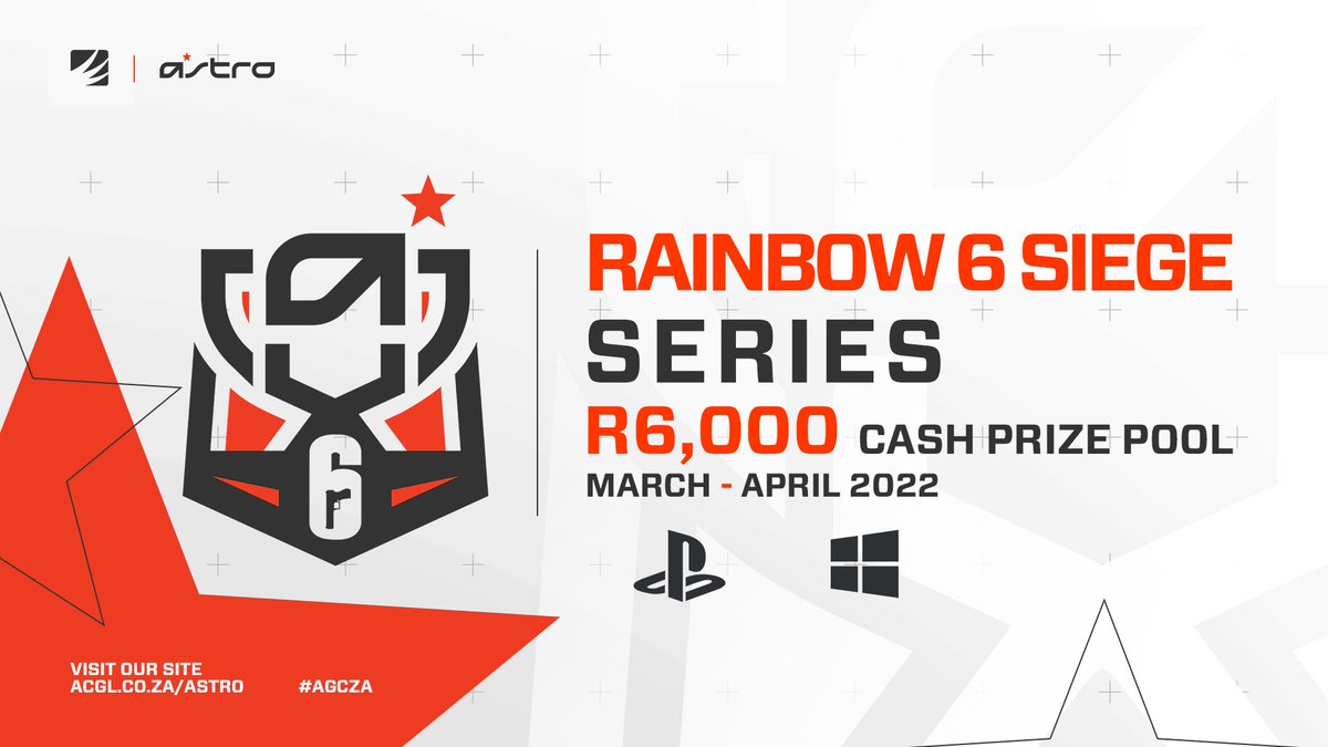 6️⃣ #RainbowSixSiege players in Sub-Saharan Africa, we have a series for you on both PC + PlayStation.

💰 Cash prizes sponsored by ASTRO Gaming + in-game credits up for grabs.

➡ More on this #AGCZA series here:
bit.ly/3sZUj8W

#EsportsZA #esports #AfricanEsports #R6ZA