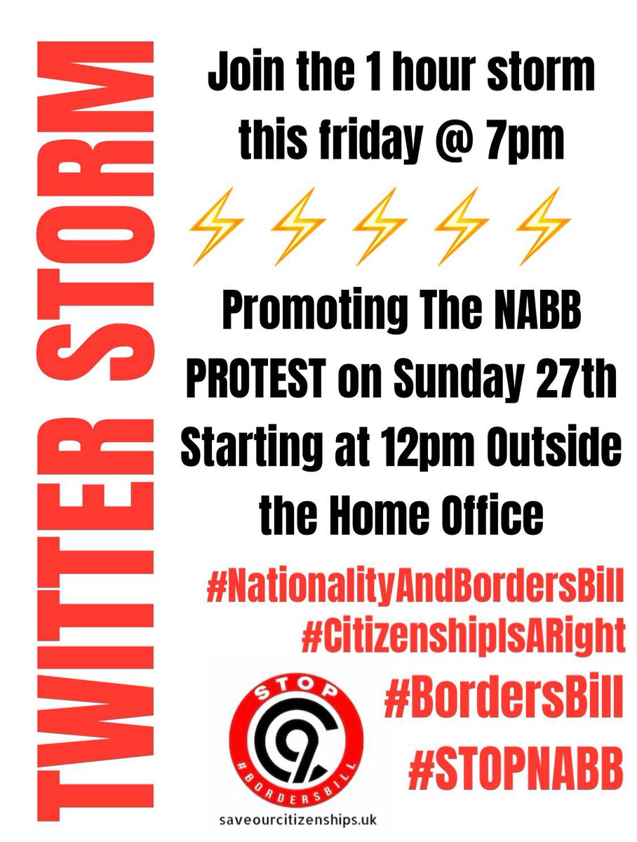 OhYesIDo2315's tweet photo. Get involved!
Join the twitterstorm of Friday @7pm
#NationalAndBordersBill
#CitizenshipisARight
#BordersBill
#StopNAAB
FOLLOW @LetsStopC9 ๐ค๐พ๐ค๐พ๐ https://t.co/wgP0ySODHi
