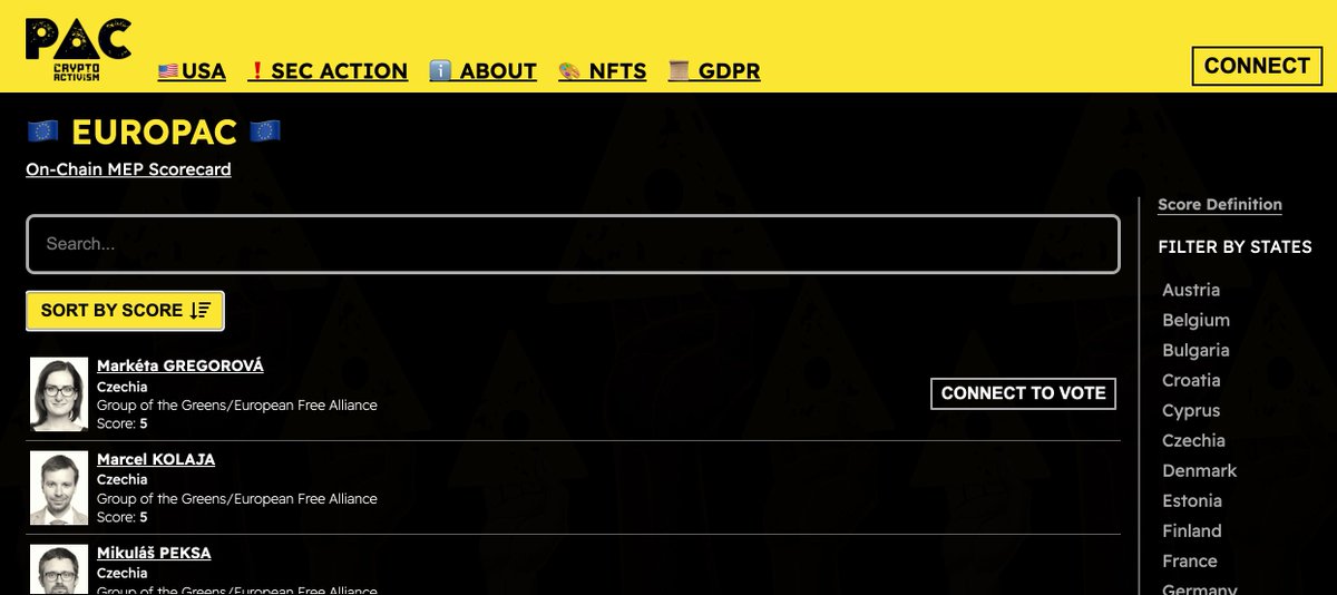 ShiftPrintBlog's tweet image. Just learned about @PacDao which keeps track of politicians&apos; attitudes towards crypto (by voting on chain).

Top of the 🇪🇺 list are @DrStefanBerger, @MarketkaG and @PiratKolaja. The US scorecard is a bit more detailed and advanced.