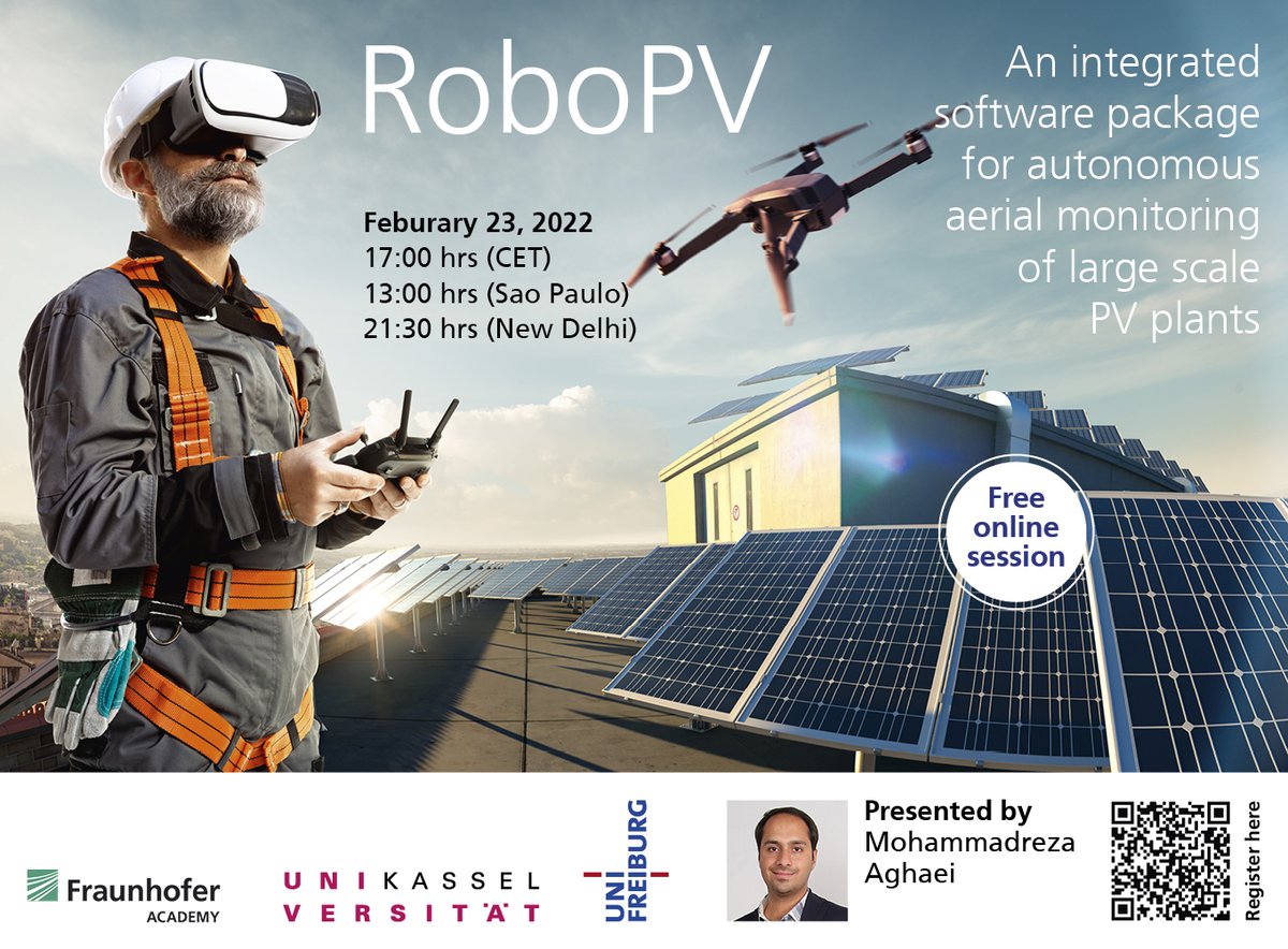 Join us this Feb.23. 17:00 for a Free Talk on 'Autonomous Aerial Monitoring of Large Scale PV Plants.' with Mohammadreza Aghaei.
#Drones #PV #SolarEnergy #PVPlants