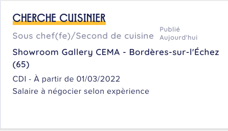 JobsChefs's tweet photo. Showroom Gallery CEMA Bordères-sur-l'Échez près de #Tarbes cherche un cuisinier !
A retrouver sur Jobs &amp; Chefs : https://t.co/t5noZu94Sj
#Restauration #cuisine #cuisinier #emploi #Topchef #Gastronomie #chef #HautesPyrénées #Borderes #Jobs https://t.co/VYkPRc8GPI