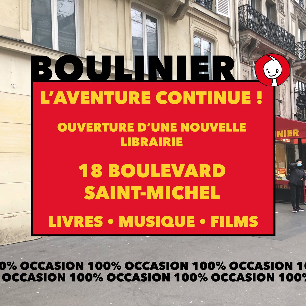 Boulinier_'s tweet photo. ANNONCE OUVERTURE - Une nouvelle page s’écrit !! Début mars, BOULINIER ouvrira au n°18 du Boulevard Saint-Michel sur près de 100m2 et proposera livres, CD, DVD et VINYLS en complétant l’offre du 16 Boulevard Saint-Michel. A très vite en boutique ! #boulinier #quartierlatin https://t.co/eIgVyYgDVb