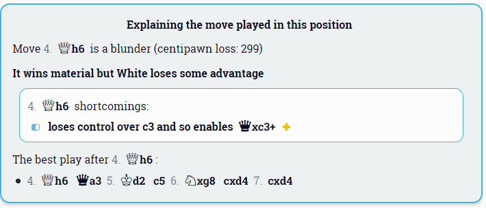 DecodeChess's tweet photo. @SteveGubin @TheOnoZone @FestivityMN Thanks, @SteveGubin 🙏🙌. You can also get feedback on your mistakes, as can be seen in this screenshot and in the example attached. Verbiage first, variations last 😀
https://t.co/dS3TjCZWu1 https://t.co/AsXU2f2S0h