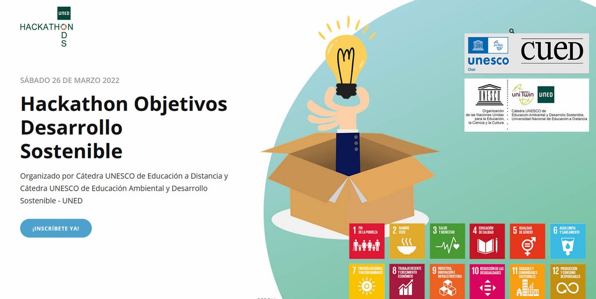 cued_'s tweet photo. ¿Te gustan los retos? Participa en el Hackathon UNED ODS 2022 organizado por @cued_ y @Educamdes ¡Súmate a nuestros estudiantes, profesores y tutores de la UNED que el 26 de marzo resolverán el reto! ¡Todavía estás a tiempo! La inscripción cierra el 25/02 #ODS #HackathonUNED https://t.co/x5I7Z6MjwG