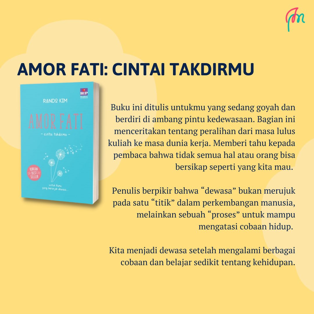 pucukmera's tweet photo. 3. Amor Fati: Cintai Takdirmu karya Rando Kim

4. Survive Menghadapi Quarter Life Crisis karya Efnie Indrianie https://t.co/HCQSzUK2rO