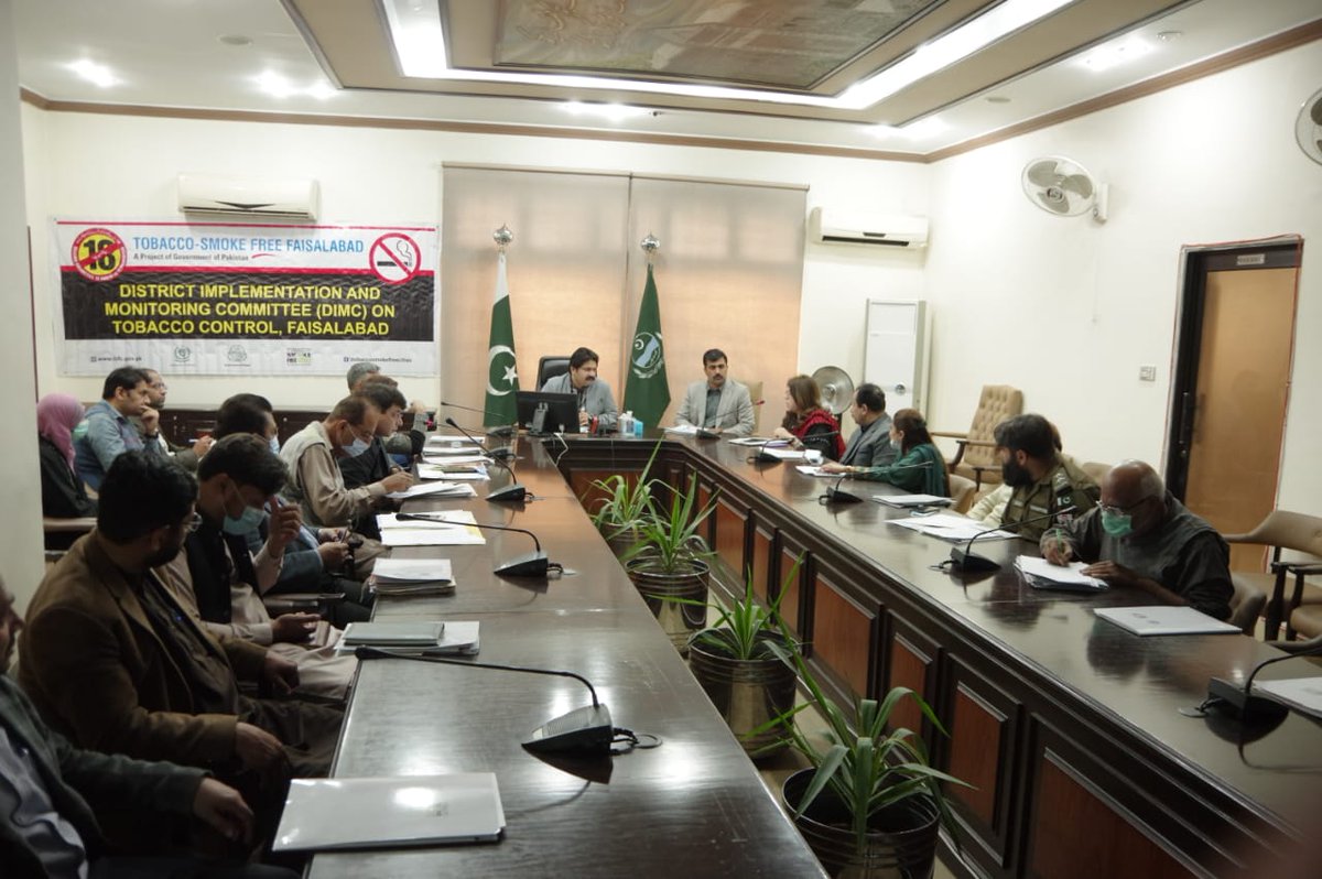 DIMC on Tobacco Control conducted at DC Office Faisalabad. Dr. Samra Mazhar, Director Tobacco Control / National Focal Point WHO FCTC , MONHSR gave presentation. ADC(Hqs) chaired the DIMC meeting. Project Manager, districts representatives & DC@TCC Faisalabad attended the meeting