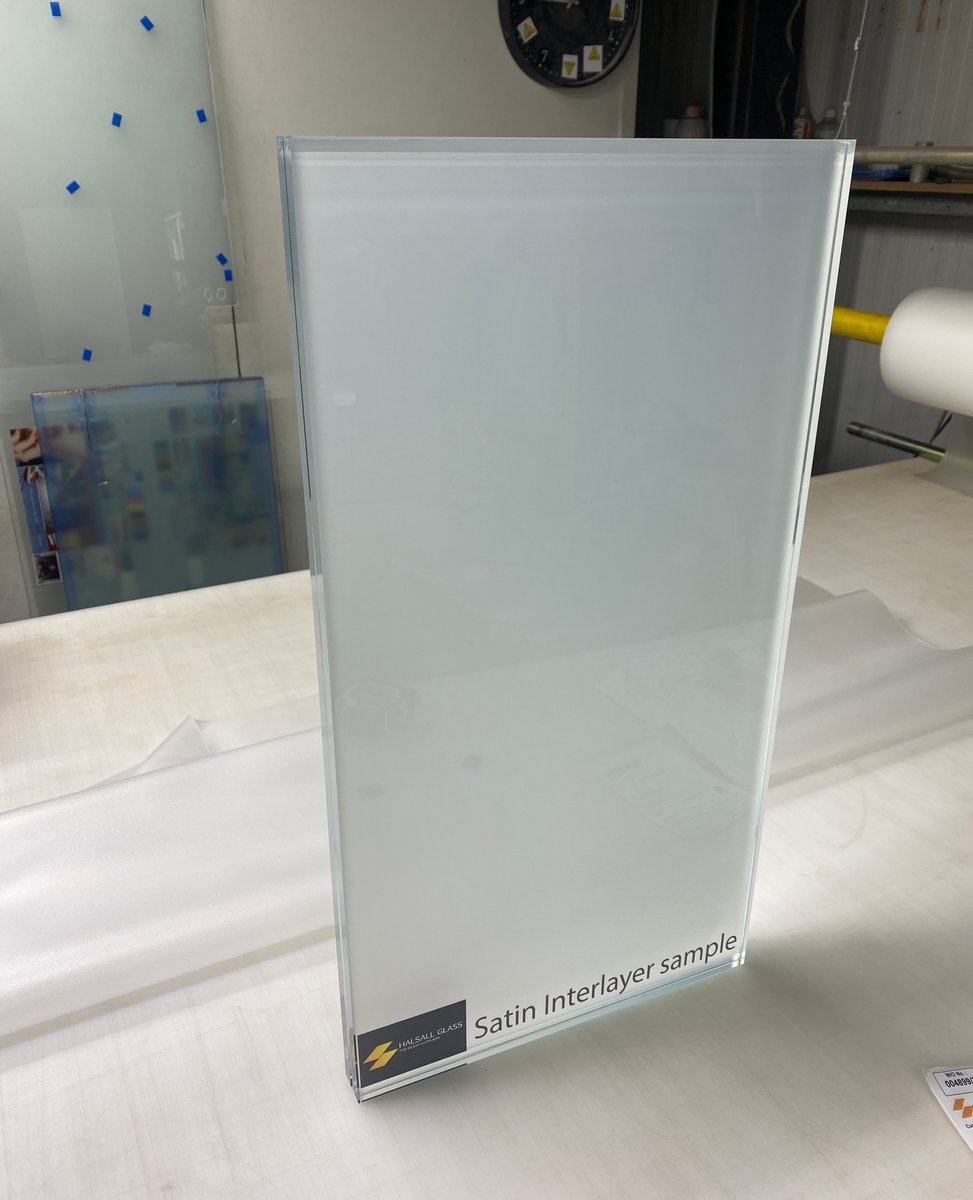 31.5mm toughened low iron with satin interlayer sample to show the clarity and even colour. There is zero fading in the corners with this new interlayer.

#glass #toughenedglass #EVA #toughenedlaminated #satin #balustrades #balcony #decking #deck #partitions