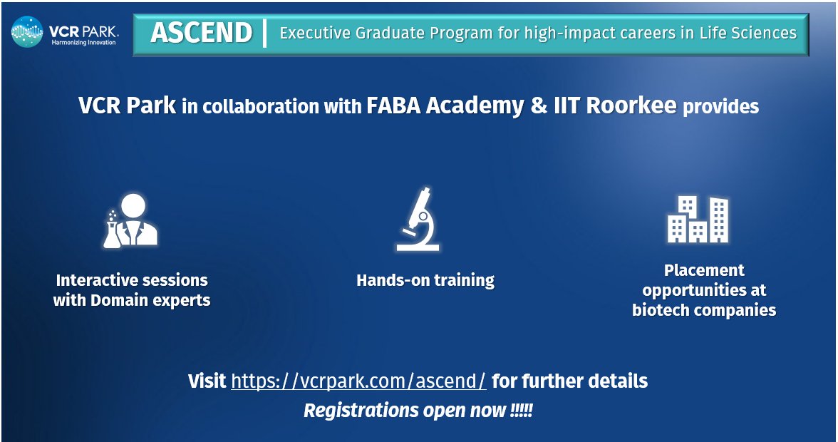 VCR Park (@vcrpark) on Twitter photo ASCEND-EXECUTIVE GRADUATE PROGRAM. Join this unique program to prepare you for leadership roles in global biotech/biopharma organizations. Visit lnkd.in/gcR_s49 for further details & contact us at ascend@vcrpark.com/+91 9347131412. Registrations are open now. <a href="/mandri44/">Mandar Kulkarni</a> ASCEND-EXECUTIVE GRADUATE PROGRAM. Join this unique program to prepare you for leadership roles in global biotech/biopharma organizations. Visit lnkd.in/gcR_s49 for further details & contact us at ascend@vcrpark.com/+91 9347131412. Registrations are open now. <a href="/mandri44/">Mandar Kulkarni</a>