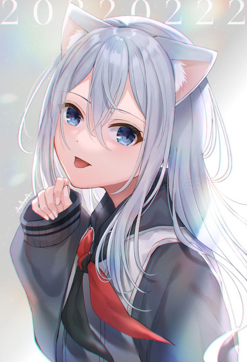 1girl animal ears solo blue eyes long hair cat ears looking at viewer  illustration images