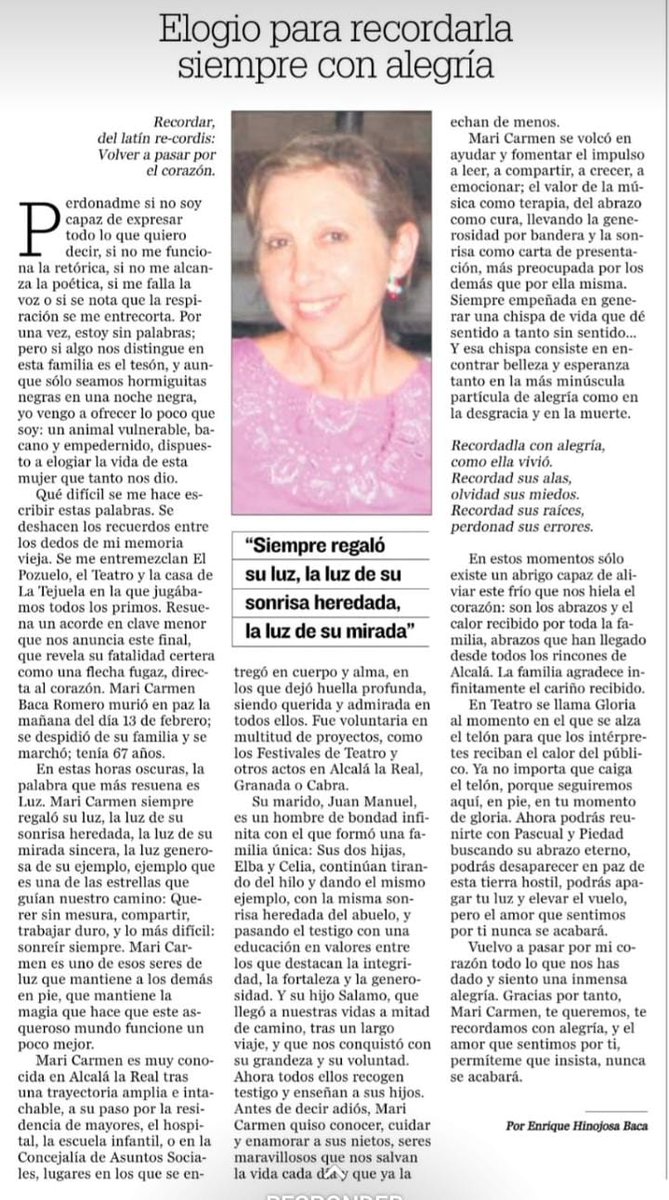 KaizEnRiq's tweet photo. Recordadla con alegría.
Hoy, en Diario Jaén.
#Bacas #SomosBacas https://t.co/LwS21kKsnn