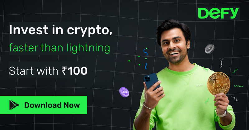 Defy_Club's tweet photo. Start HODLing with India’s most trusted Crypto App.🚀

Invest in 100+ Coins. 0 Fees. 😎⚡